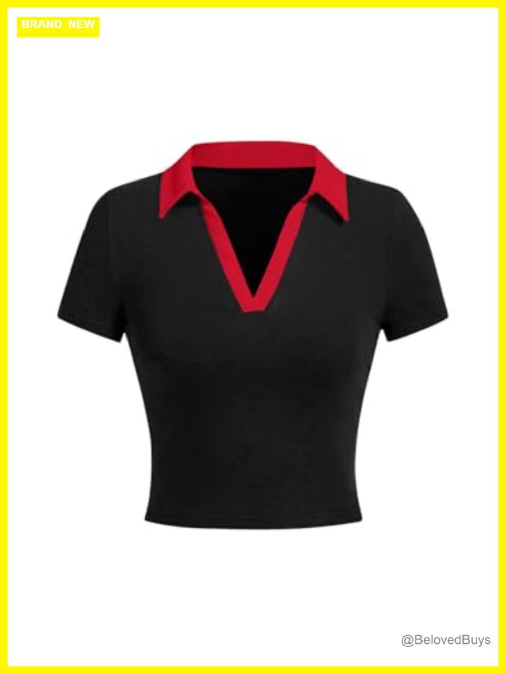 Women's Polo Collared V Neck Short Sleeve Crop Top Tee